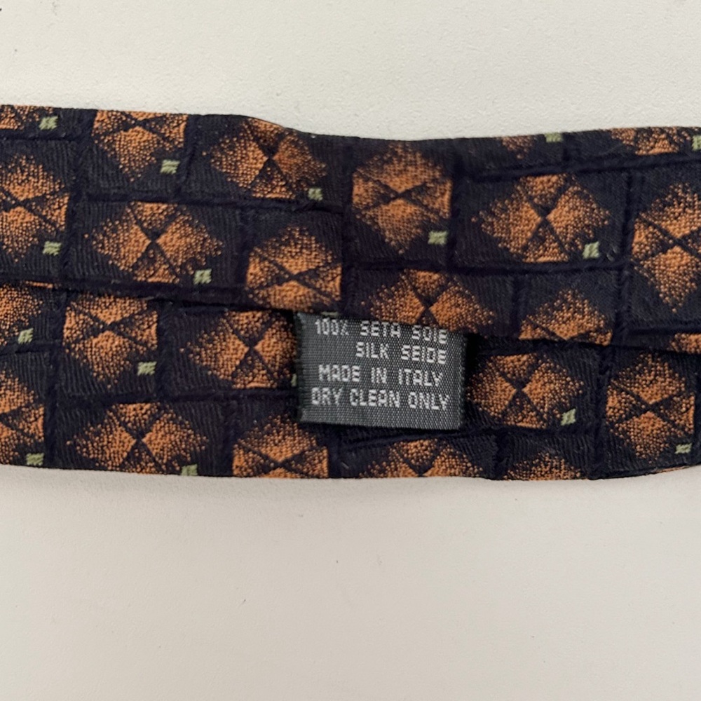 Barney's New York Silk Italian Neck Tie Brown Black Geometric Print - Picture 4 of 4